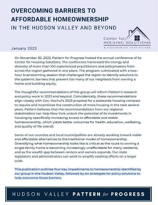 Overcoming Barriers to Affordable Homeownership in the Hudson Valley and Beyond Report Cover